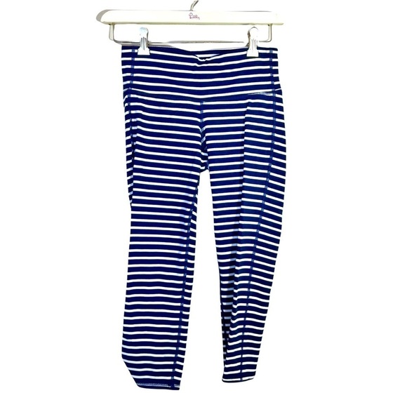 Athleta Navy Blue White Chaturanga Stripe Crop Capri Leggings Size Extra Small - Picture 8 of 17